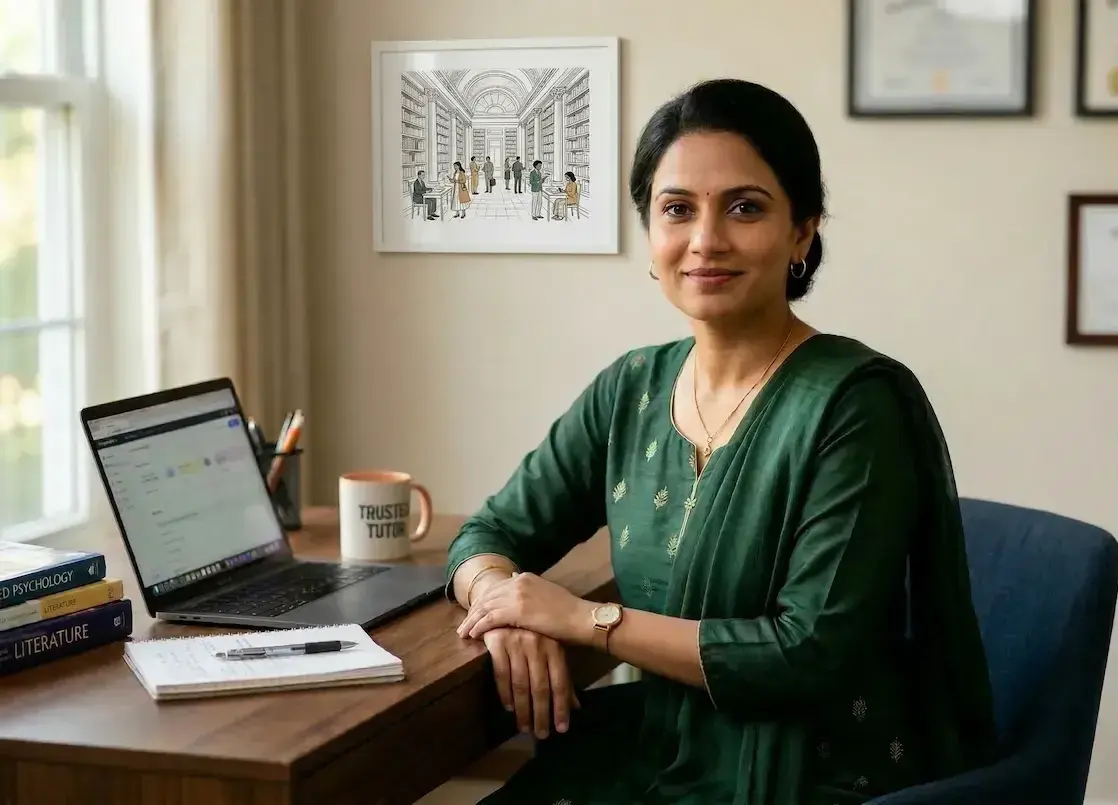 Teacher at desk preparing one-on-one lessons